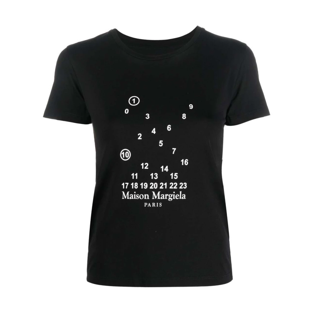 Maison Margiela Donna Nero - T-Shirt Nera Con Logo Numerico - Tops - S