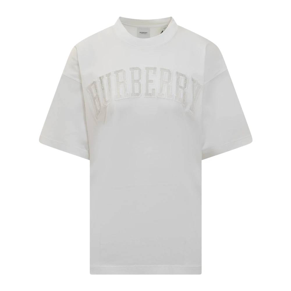 Burberry Kortärmad T-shirt med Crew Neck och Broderad Logotyp White, Dam