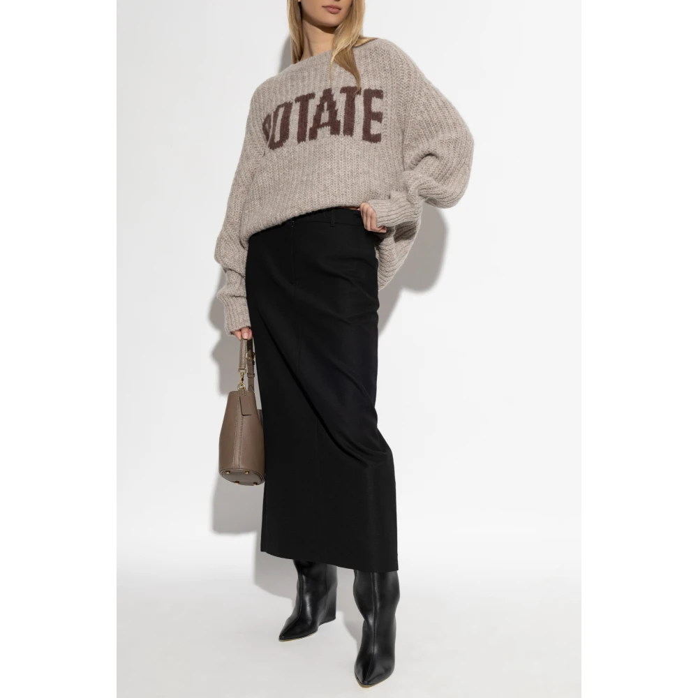Rotate Birger Christensen Losvallende trui met geborduurd logo Gray Dames