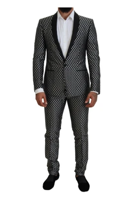Elegant Svart Silkeblandning Slim Fit Kostym