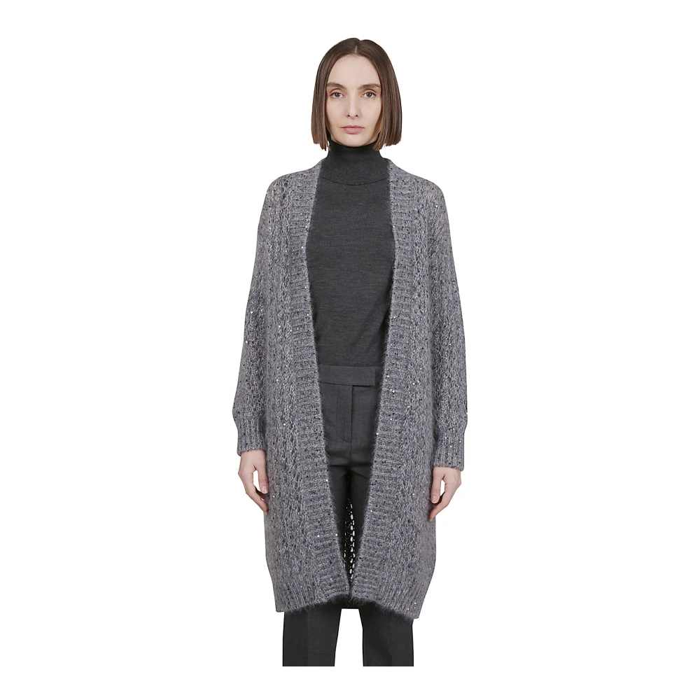 Eleventy Mohair Cardigan met Lurex Gray Dames