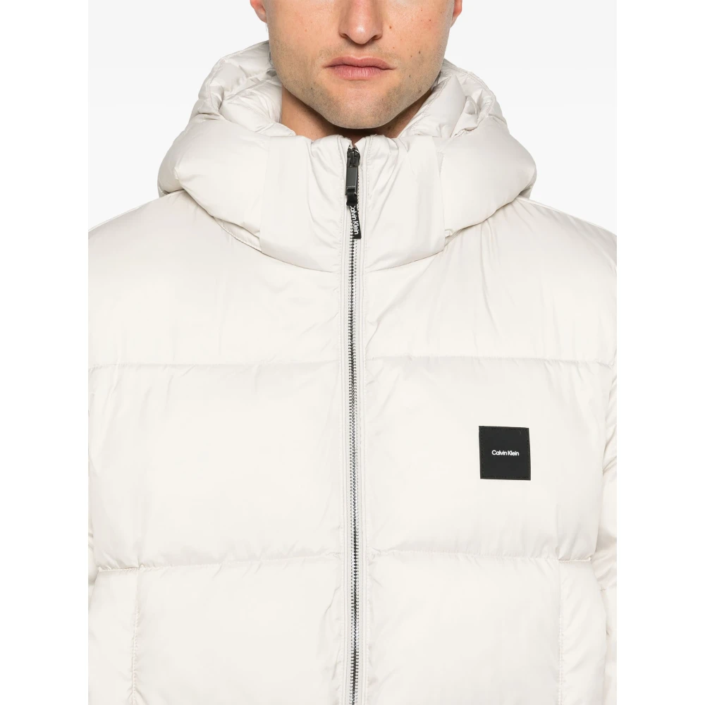 Calvin Klein Stony Beige Hooded Quilt Puffer Jas Beige Heren