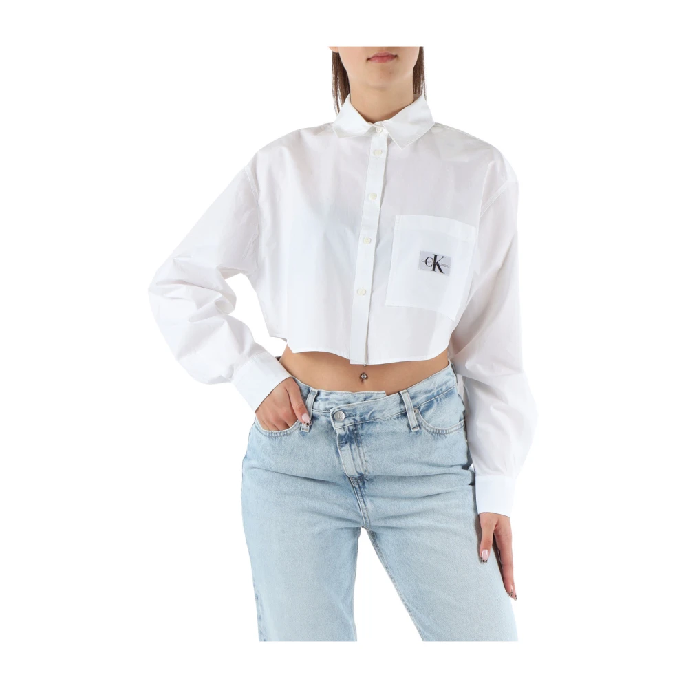 Calvin Klein Jeans Geknipt Katoenen Overhemd Klassieke Kraag White Dames