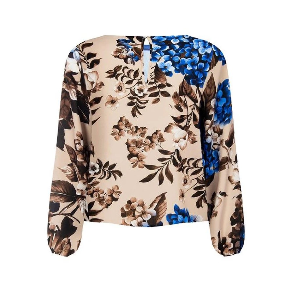 RINASCIMENTO Blauwe Bloemenprint Blouse met Lange Mouwen Blue Dames