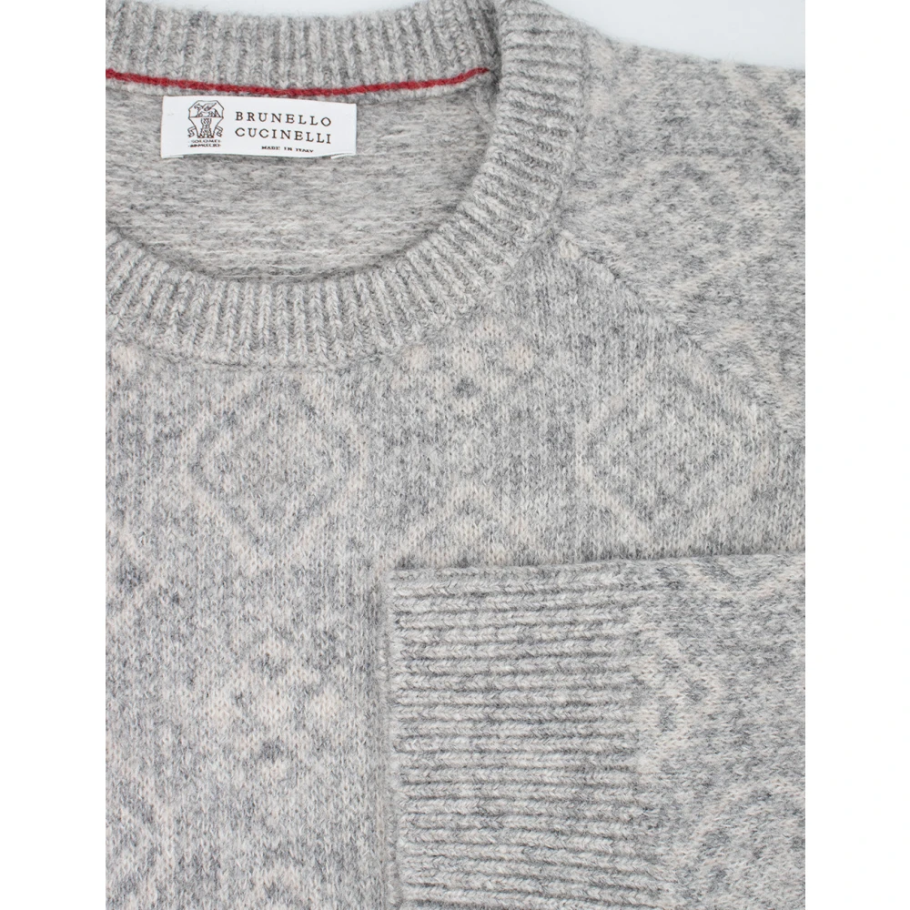 BRUNELLO CUCINELLI Elegante Crew-Neck Trui met Patroon Gray Heren