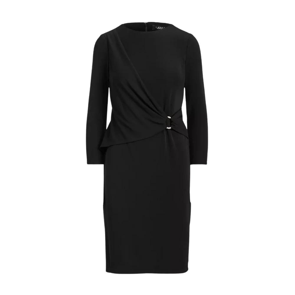 Ralph Lauren Elegante Zwarte Gebreide Midi Jurk Blue Dames