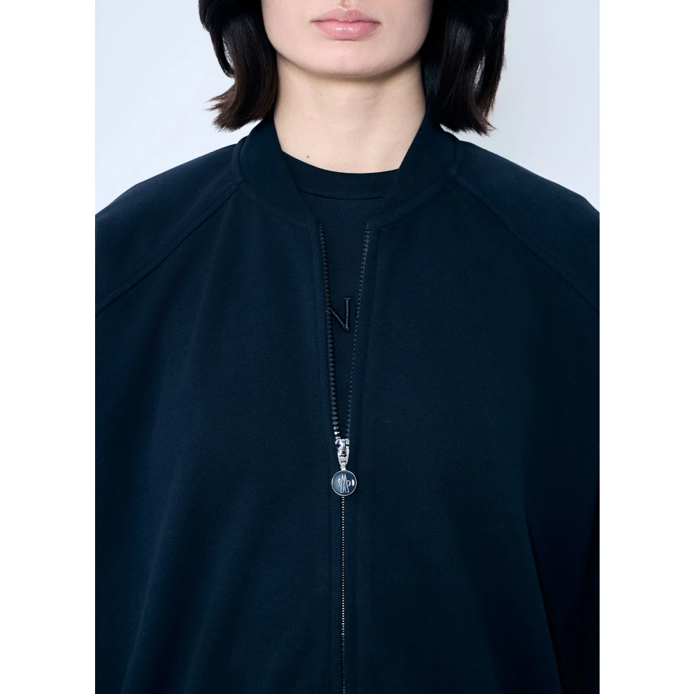 Moncler Katoenen Zip-Up Sweatshirt met Logo Patch Blue Dames