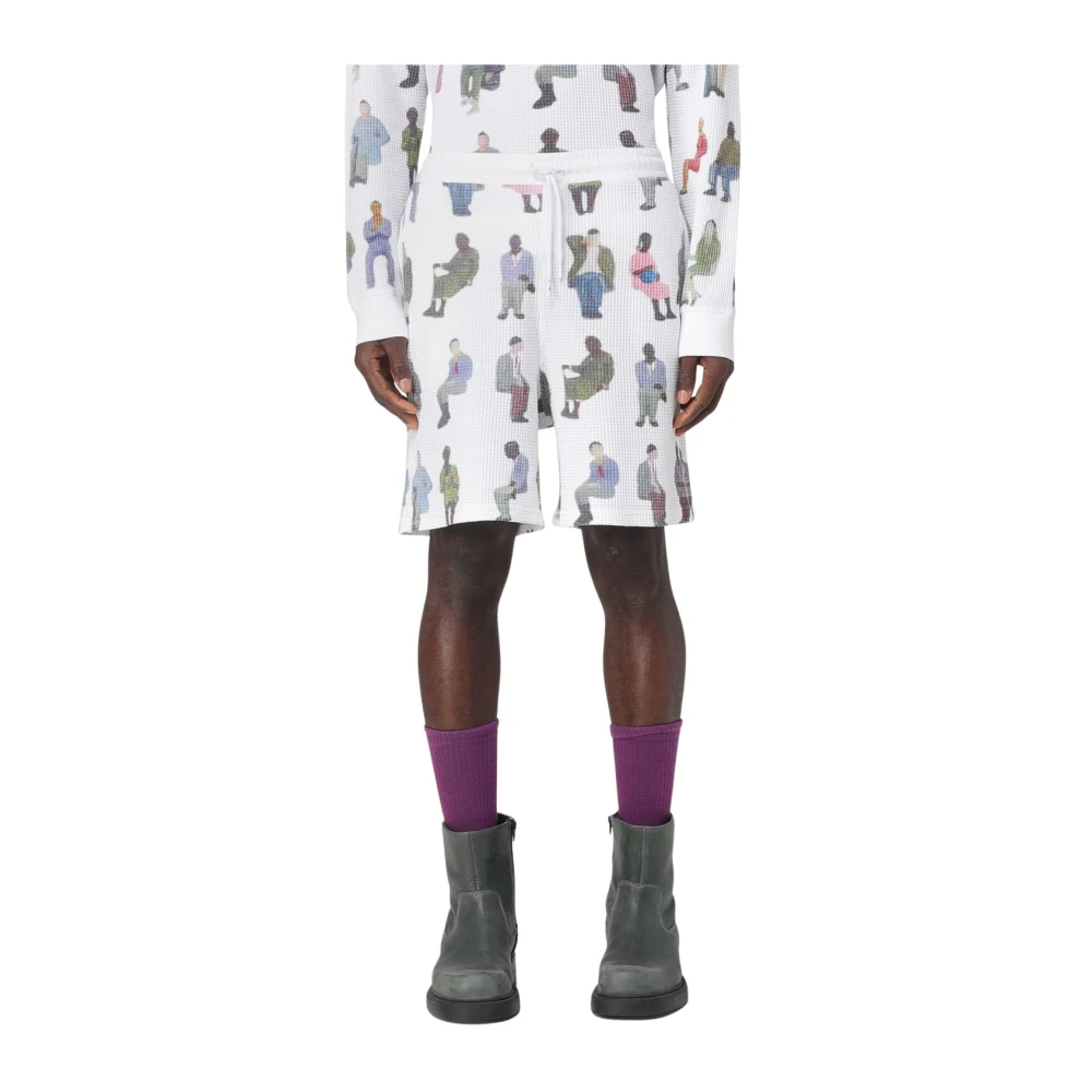 Jw Anderson Men's White Casual Shorts, S, Minimalist Print Shorts