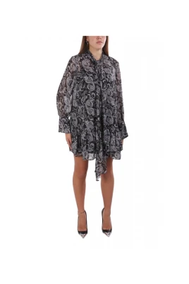 Metallic Paisley Georgette Klänning med Knytdetalj