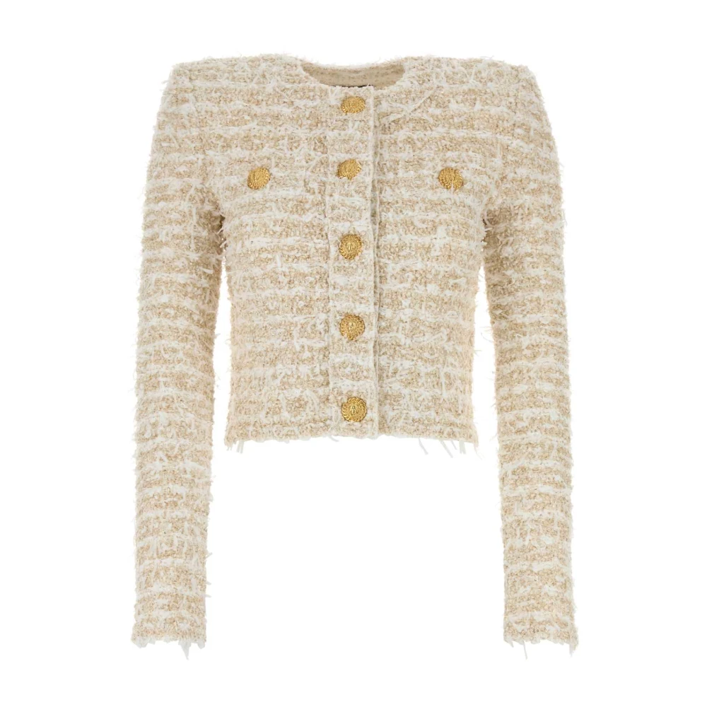 Balmain Snygg Tweed Blazer Beige, Dam