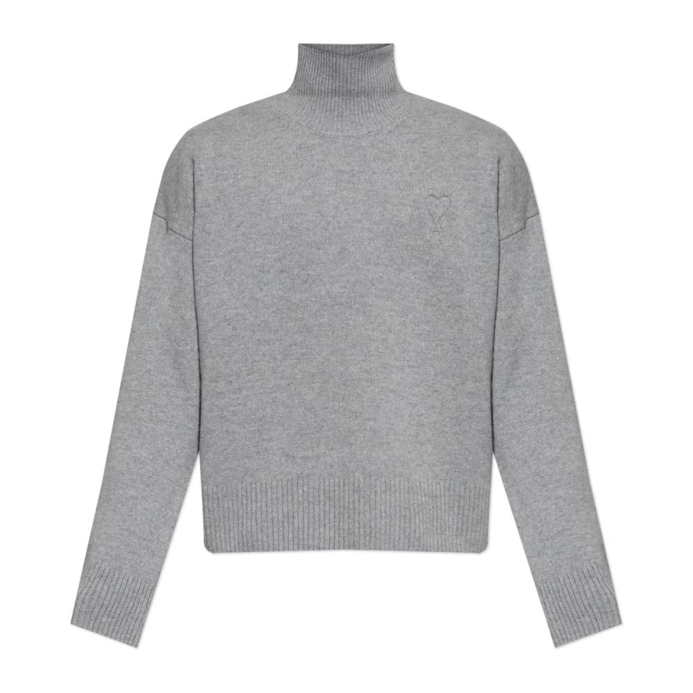 Ami Paris Unisex Grigio Maglione A Collo Alto In Lana