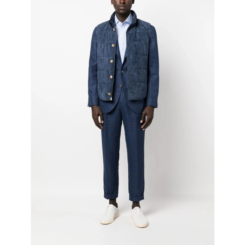 BRUNELLO CUCINELLI Navy Blue Linnen Jas Blue Heren