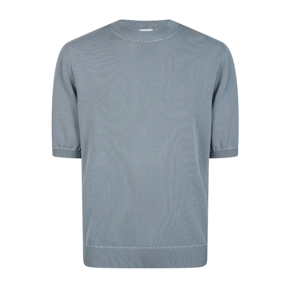 Eleventy Mannelijk Blauw Truien & Vesten Heren, Xl, Katoen, Ronde Hals Korte Mouw Gebreide Top