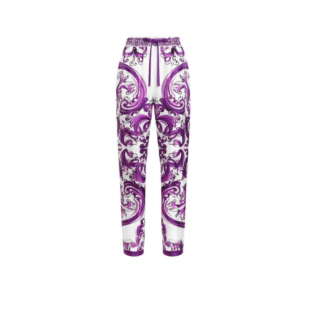 Dolce & Gabbana Women's Purple Majolica-Print Silk Twill Vanity Trousers