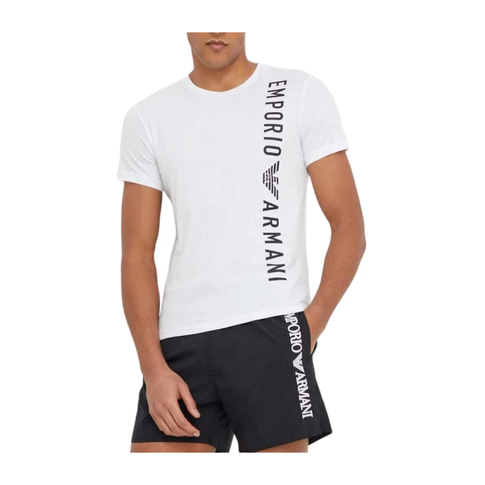 Emporio Armani Katoenen T-shirt met Verticale Contrast Lettering White Heren