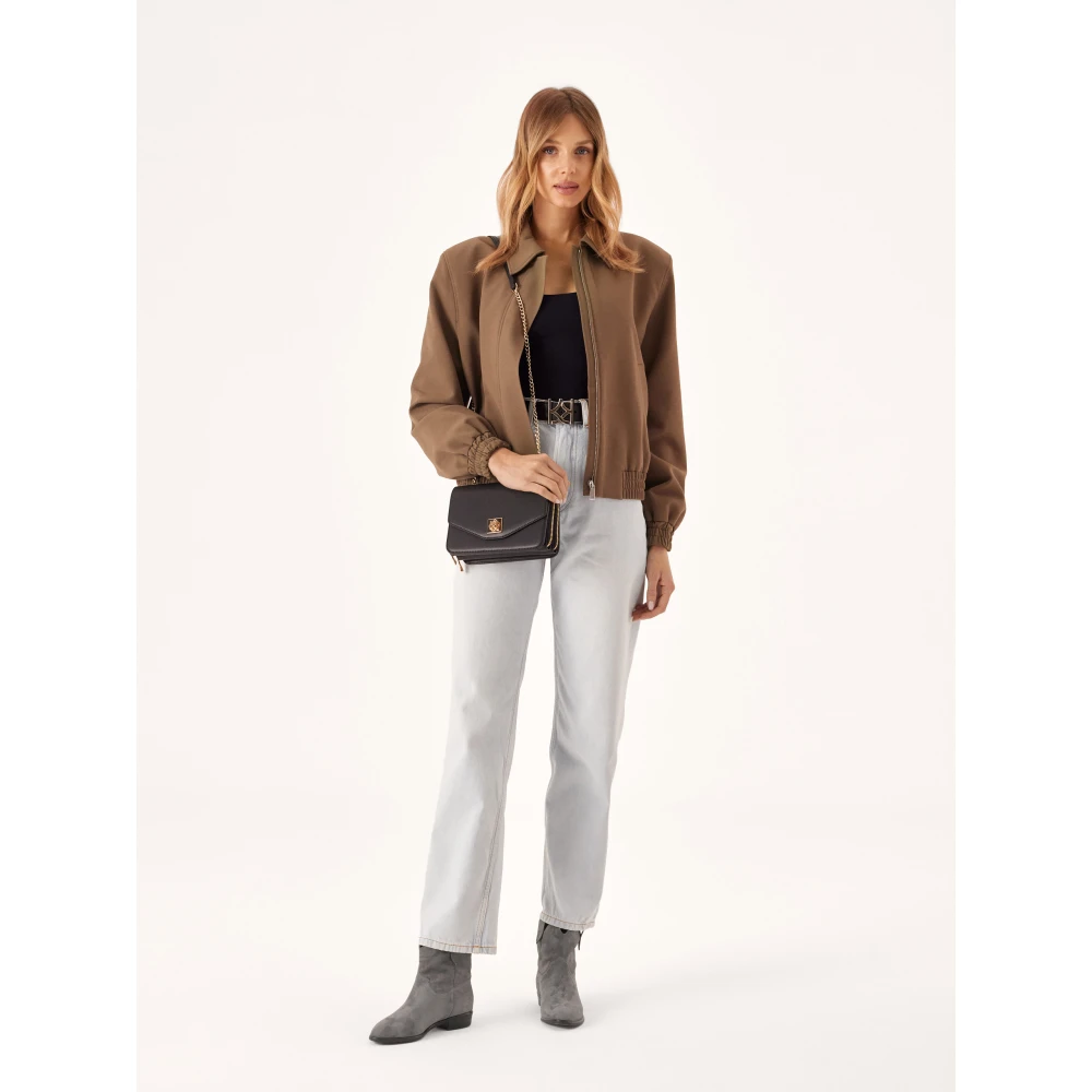 Kazar Zwarte leren ketting messenger tas Black Dames