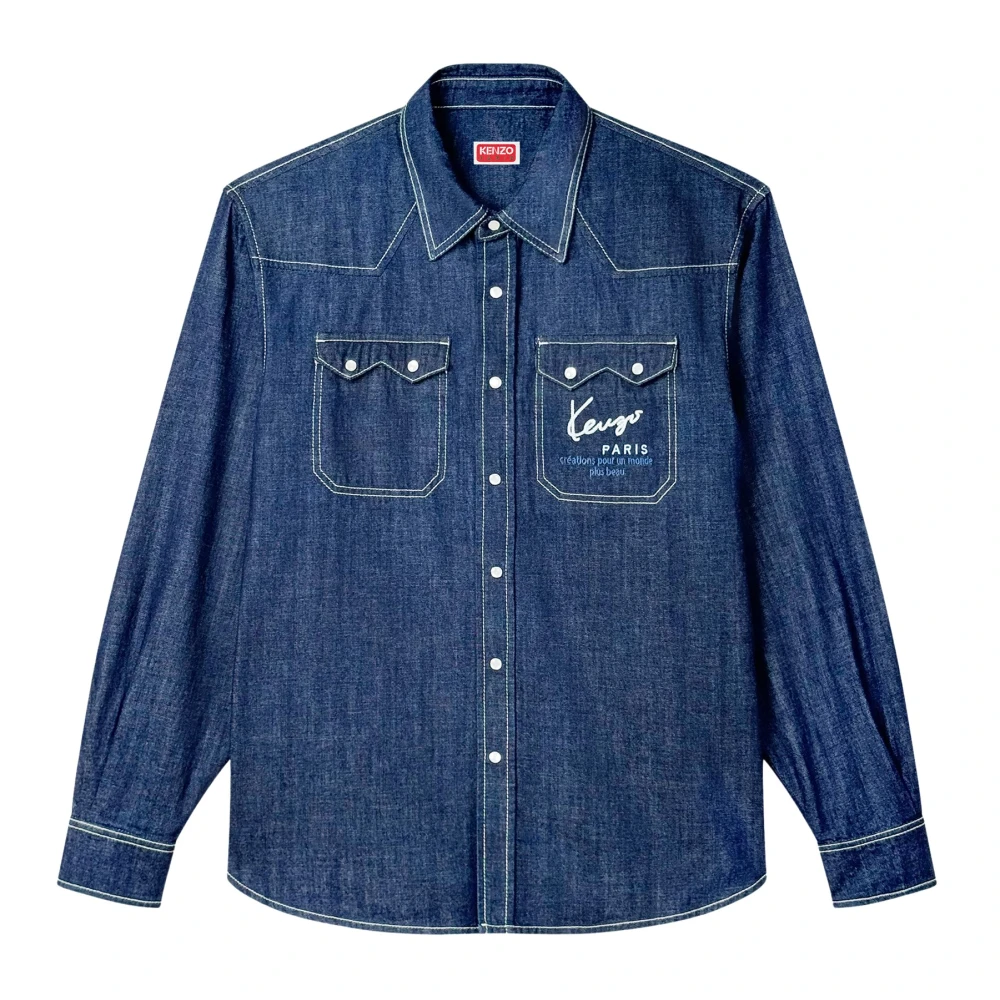 Kenzo Lange katoenen overhemd met drukknopen Blue Heren