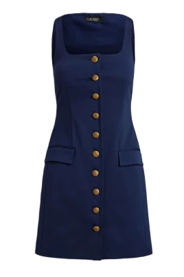 Square Neck Sleeveless Button Front Sheath Dress