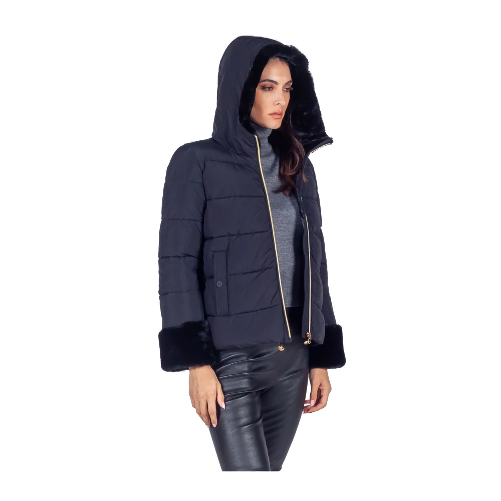 Emme DI Marella Zwarte Pufferjas met Faux-Fur Trim Black Dames