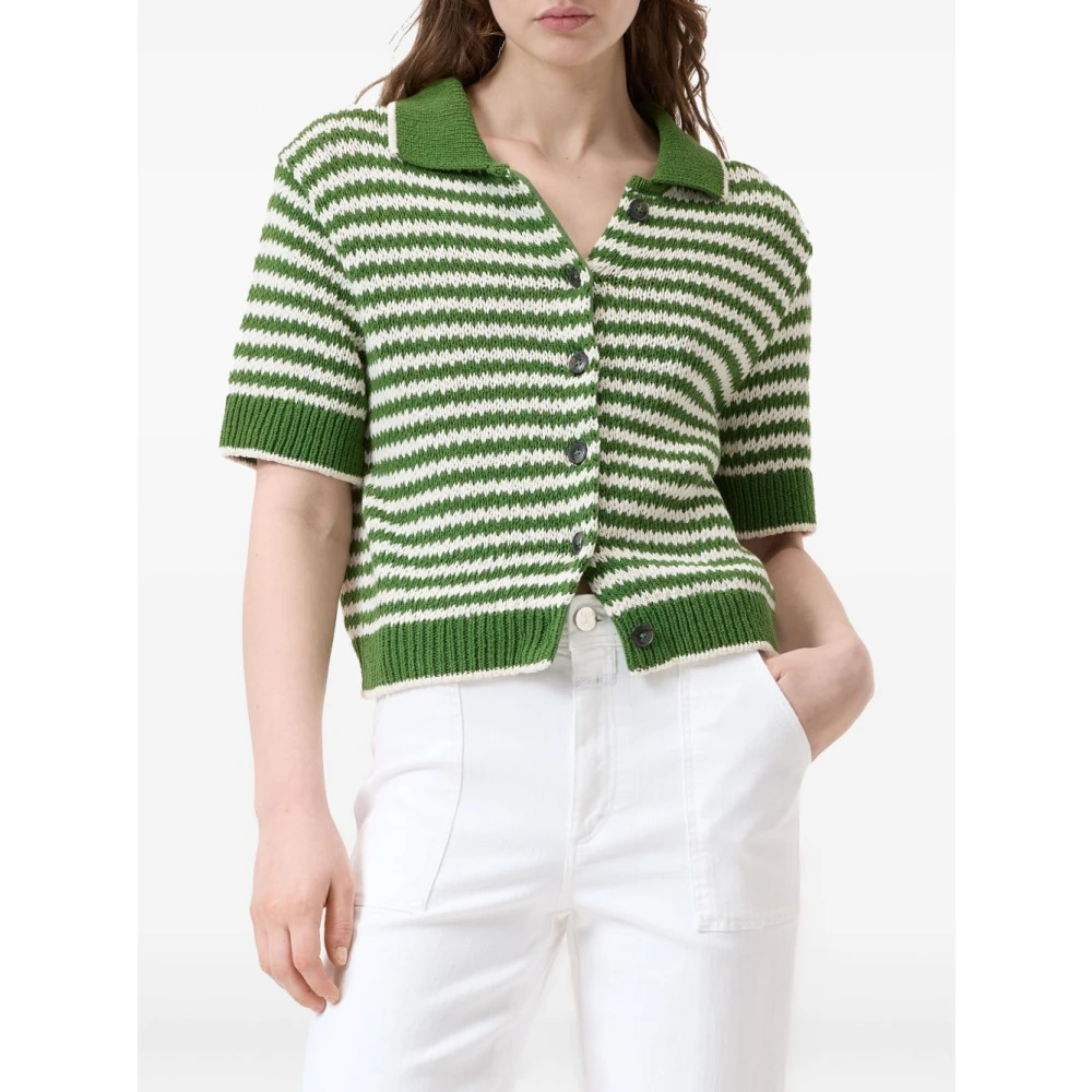closed Groene Gestreepte Trui Met Knoopsluiting Korte Mouwen Green Dames