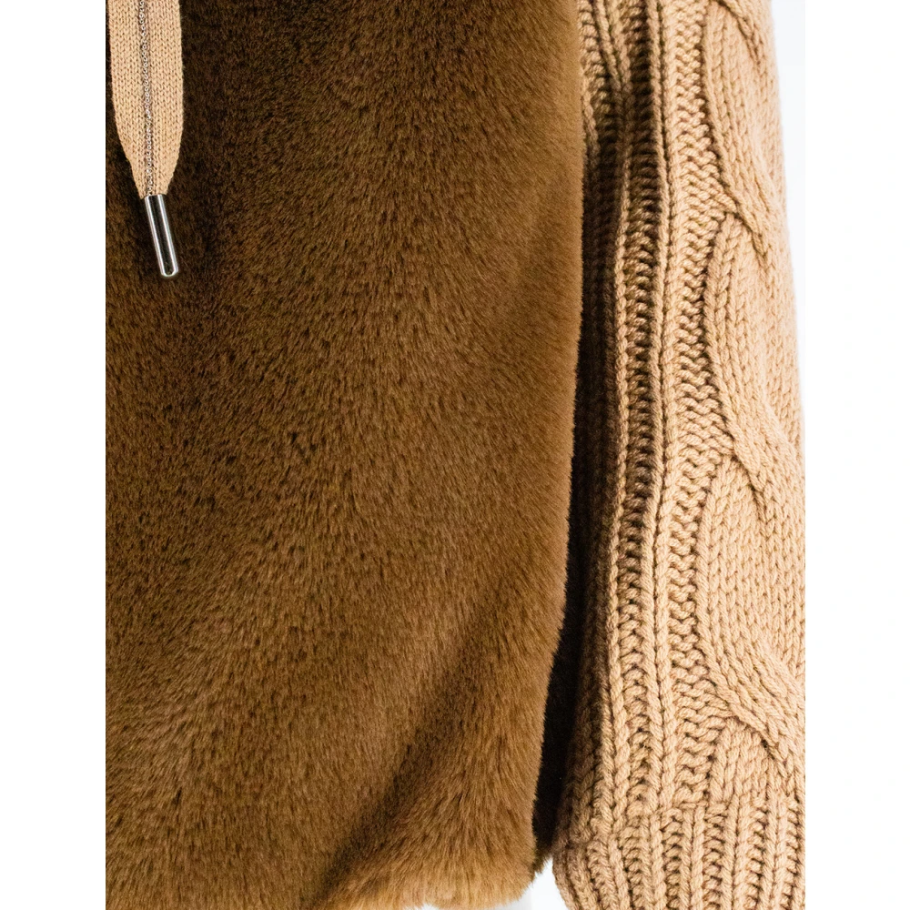 Le Tricot Perugia Unieke Gebreide Mouw Faux Fur Jas Brown Dames