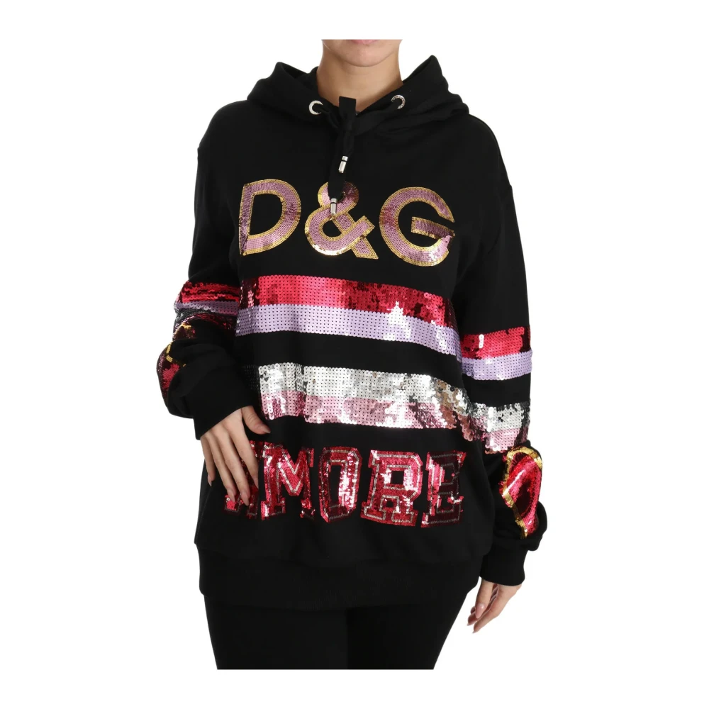 Dolce & Gabbana Paillet Hooded Pullover Sweater Black Dames
