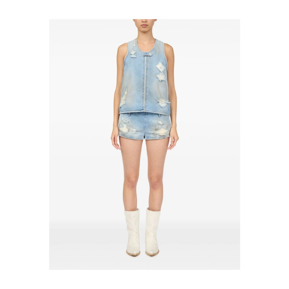 MM6 Maison Margiela Lichtblauwe Sweater met Distressed Effect Blue Dames
