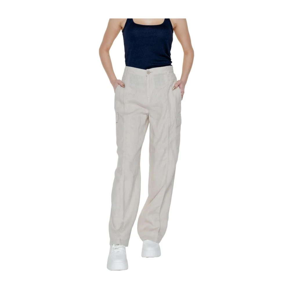 Street One Beige Linnen Bootcut Broek Collectie Beige Dames