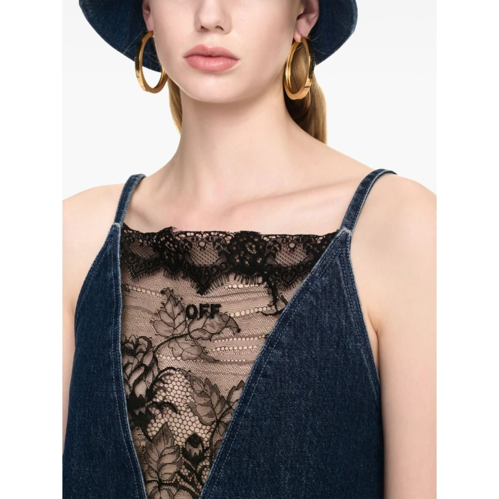 Off White Blauwe Denim Kant Inzet Top Blue Dames