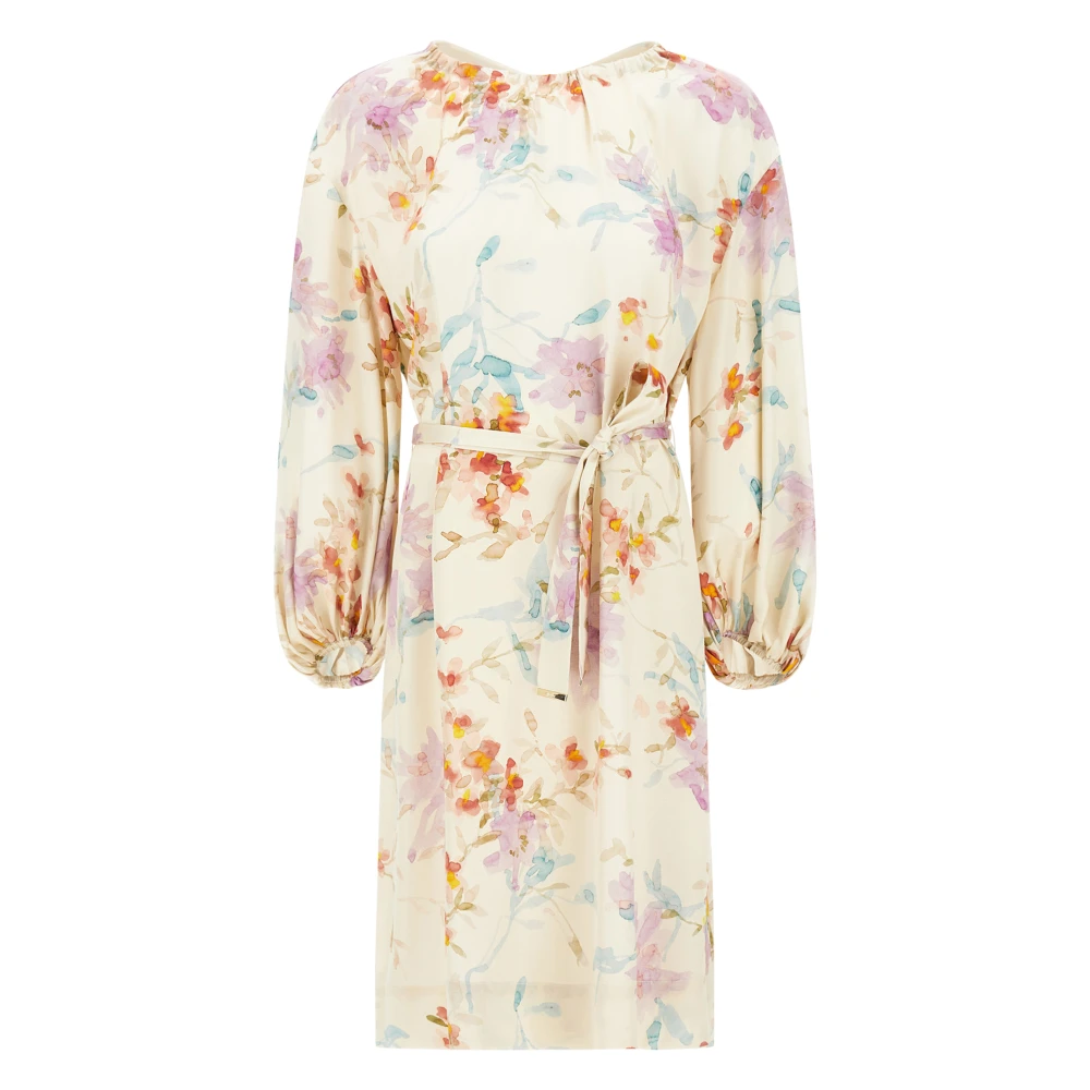 Herno Vrouw Multicolor Kleedjes Dames, Veelkleurig, Xl, Satijn, Bloemenprint Midi Jurk
