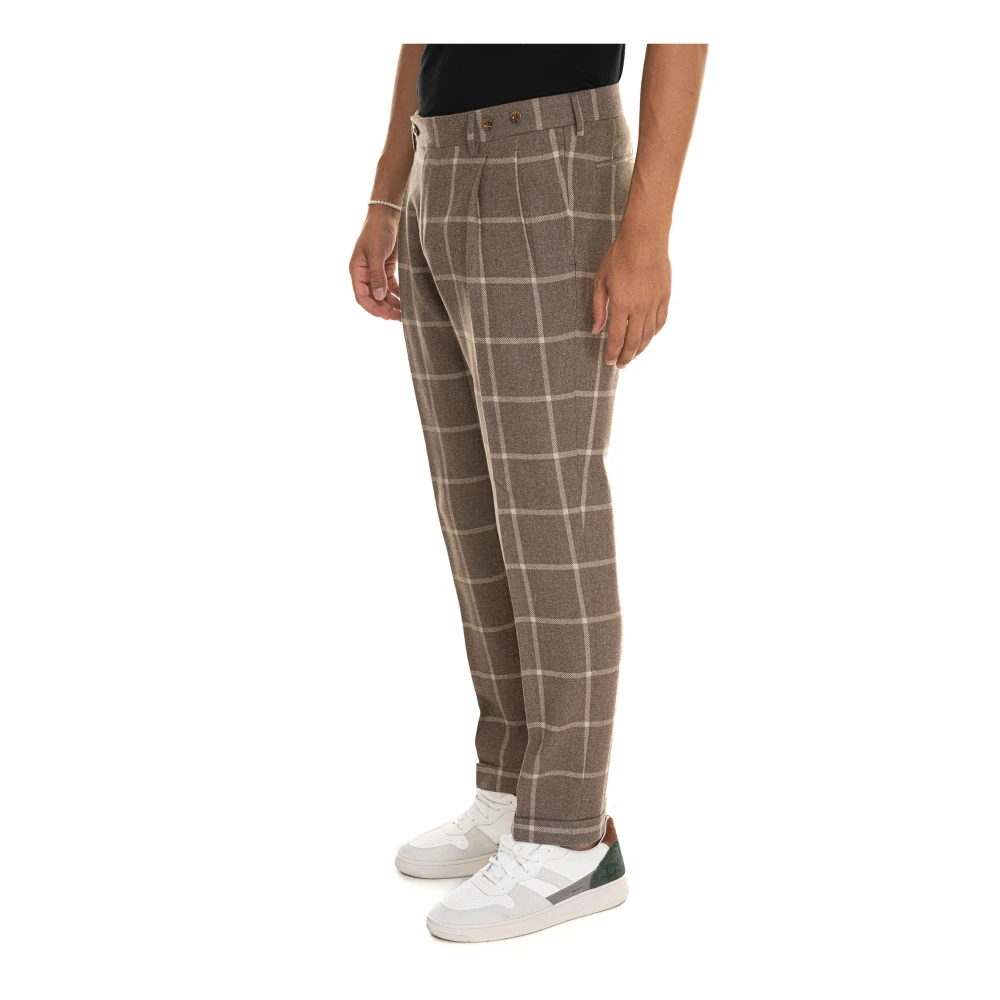 Berwich Geruite Chino Broek met Tailoring Vent Beige Heren