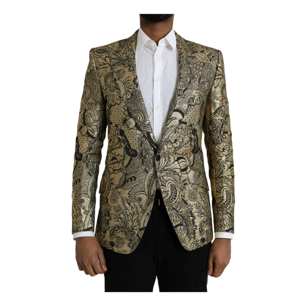 Dolce & Gabbana Gouden Jacquard Blazer Slim Fit Multicolor Heren