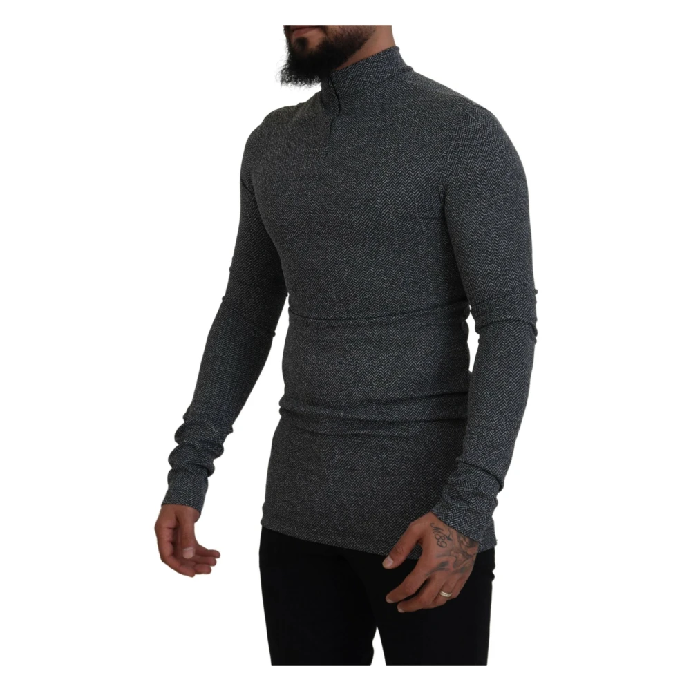Dolce & Gabbana Donkergrijze Nylon Coltrui Sweater Black Heren