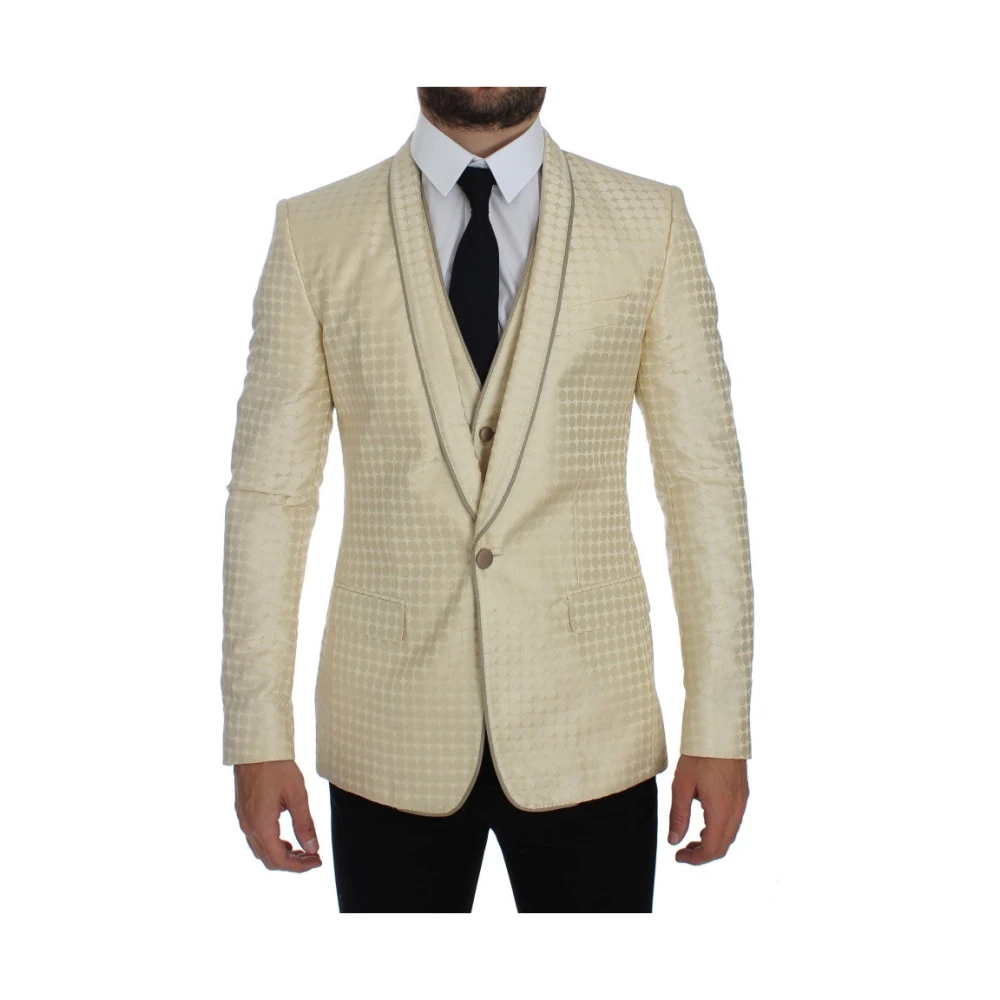 Dolce & Gabbana Beige Polka Dotted Slim Fit Blazer Beige Heren
