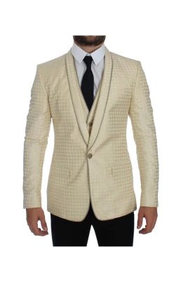Beige Polka Dotted Slim Fit Blazer