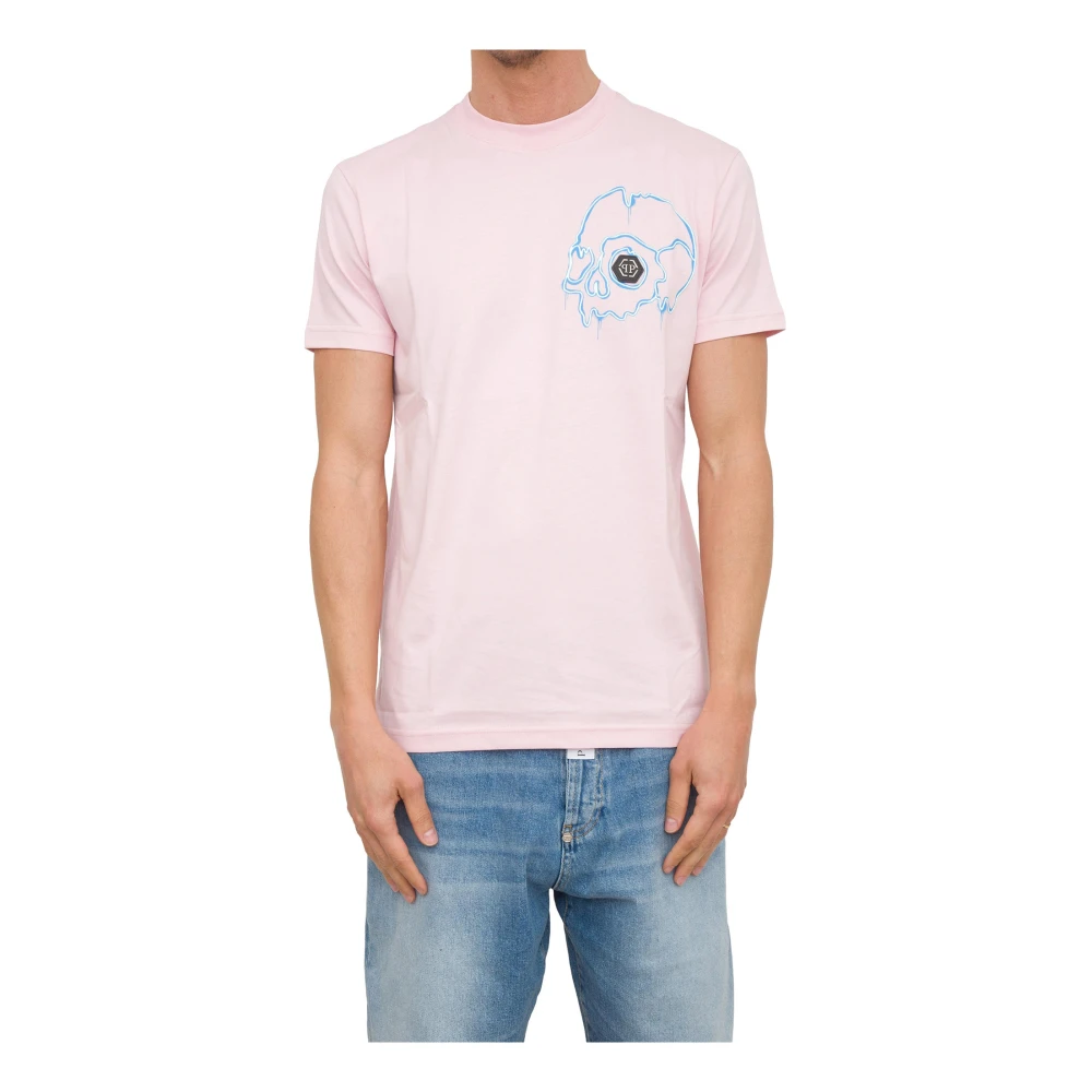 Philipp Plein Skull Dripping Round Neck T-shirt Pink Heren