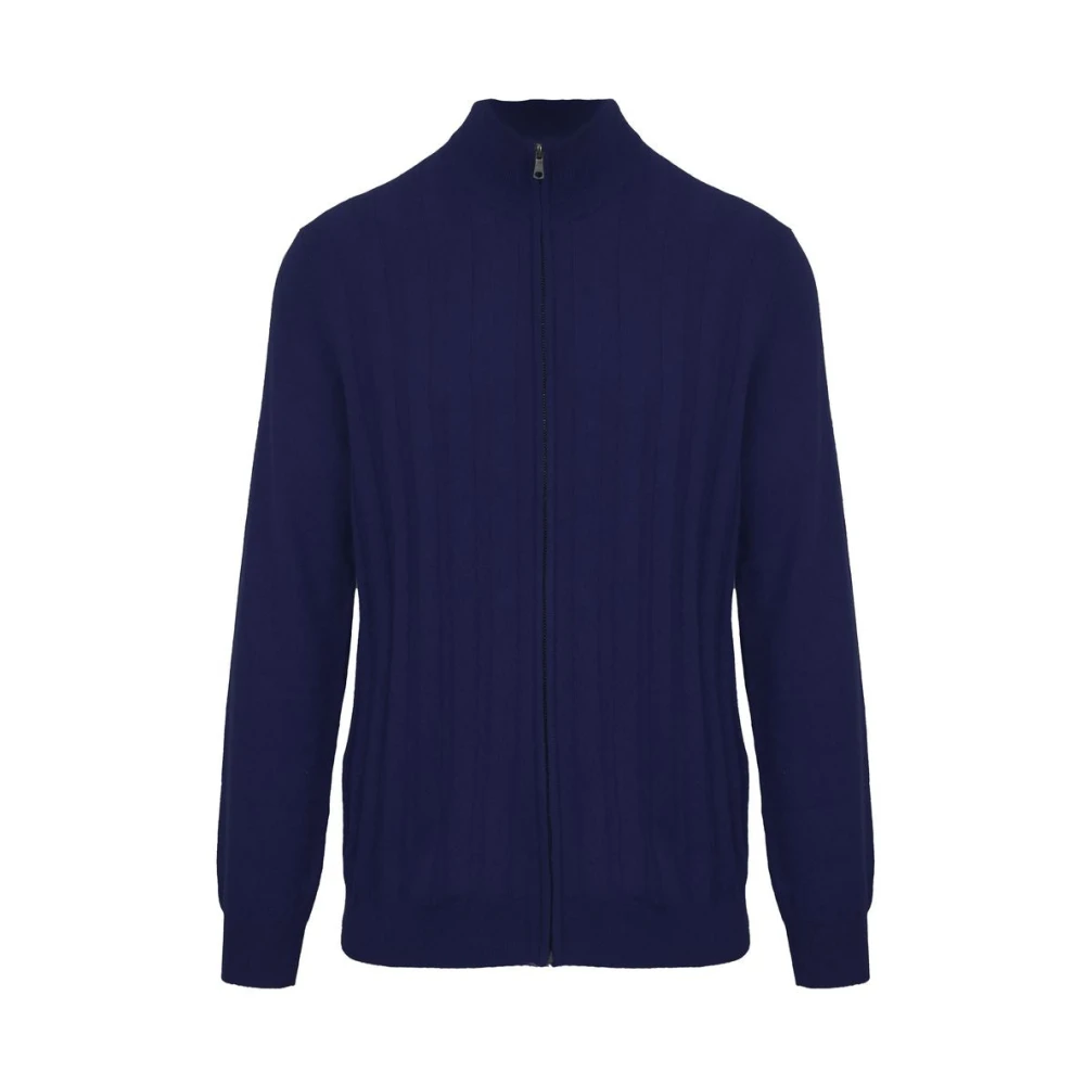 Malo Blauwe Wollen Trui Met Rits Blue Heren