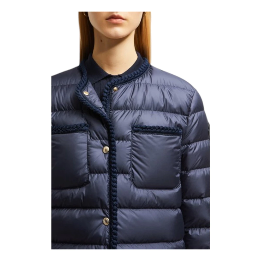 Moncler Korte Gevlochten Trim Donsjas Marine Blue Dames