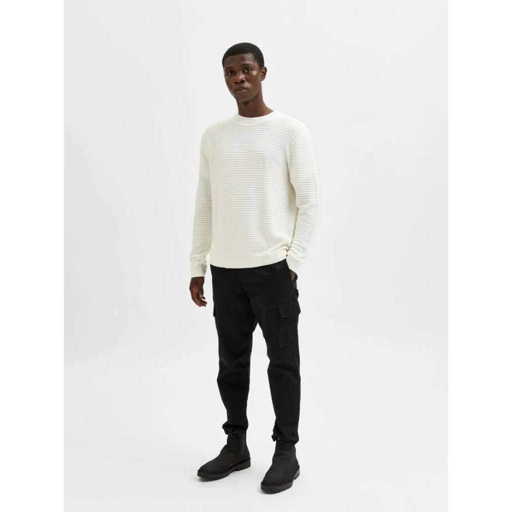Selected Homme Masei geribbelde gebreide pullover White Heren