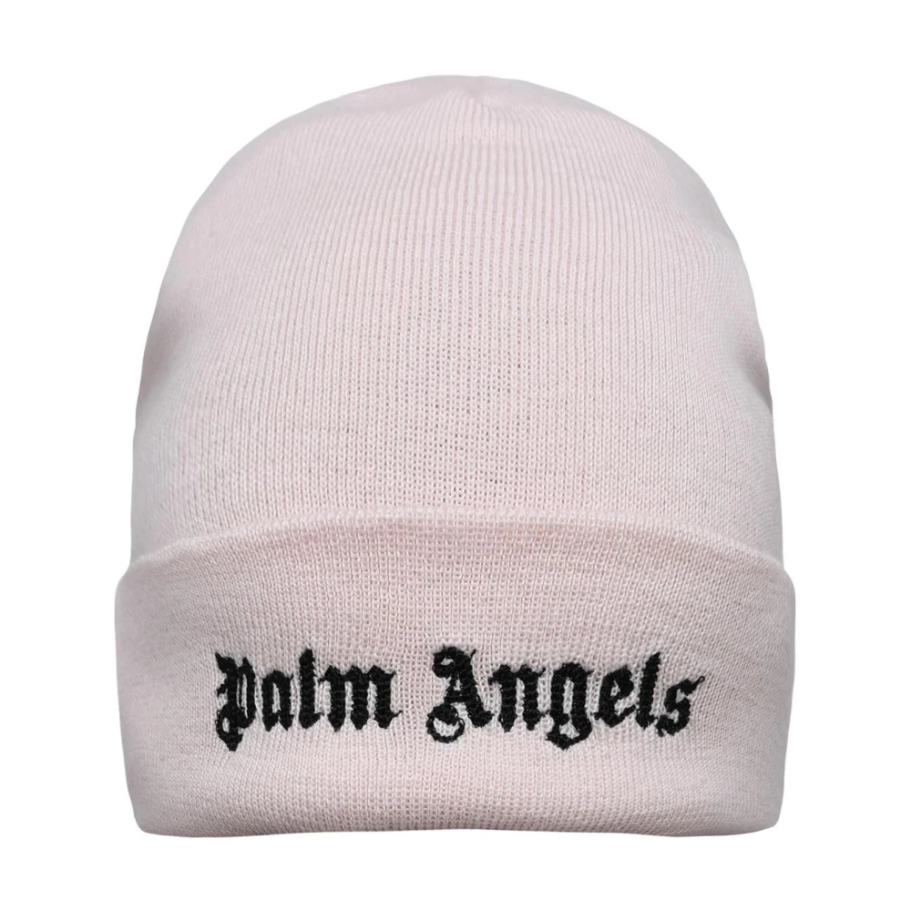 Palm Angels Roze wollen beanie met contrast logo borduursel Pink Dames