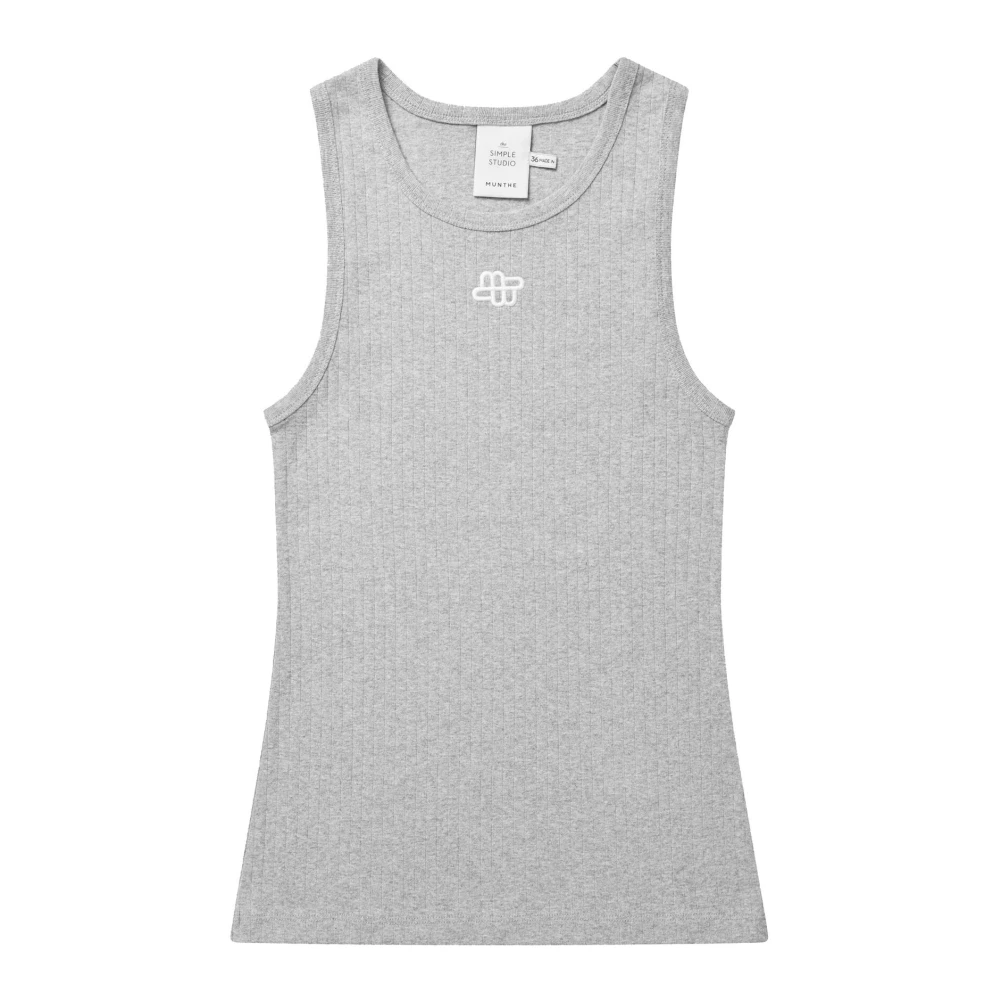 Munthe Women's Gray Sleeveless Tops, 2XL, Embroidered Logo Sleeveless Top