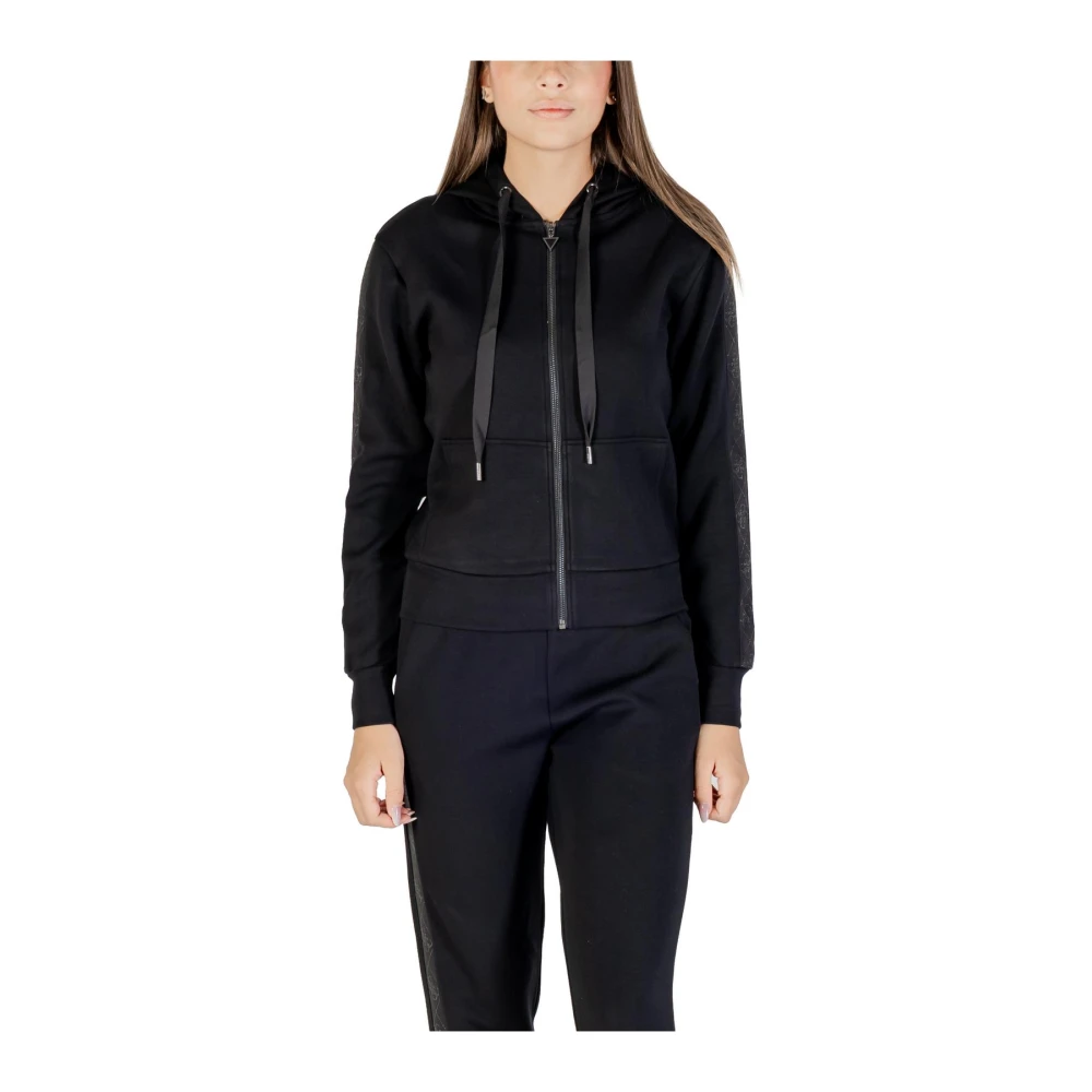 Guess Donna Nero - Felpa Nera Con Cappuccio E Zip E Tasche - Sweatshirts & Hoodies - S