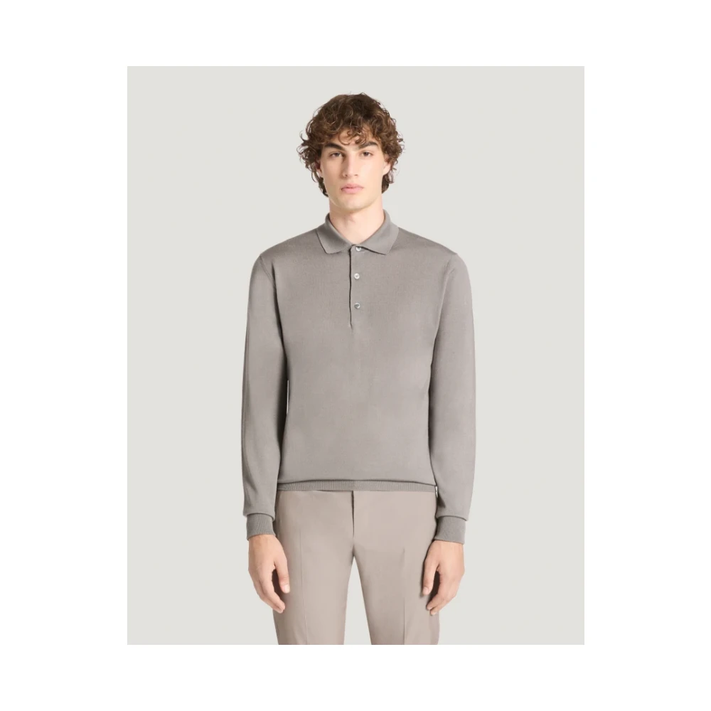 PT Torino Grijze Polo met Lange Mouwen Gray Heren