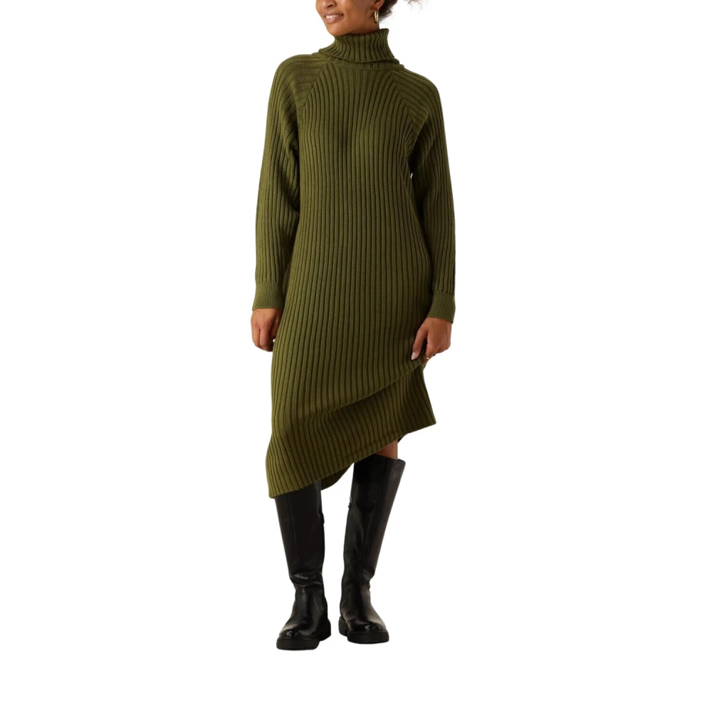 Y.A.S Groene Gebreide Midi Rollneck Jurk Green Dames