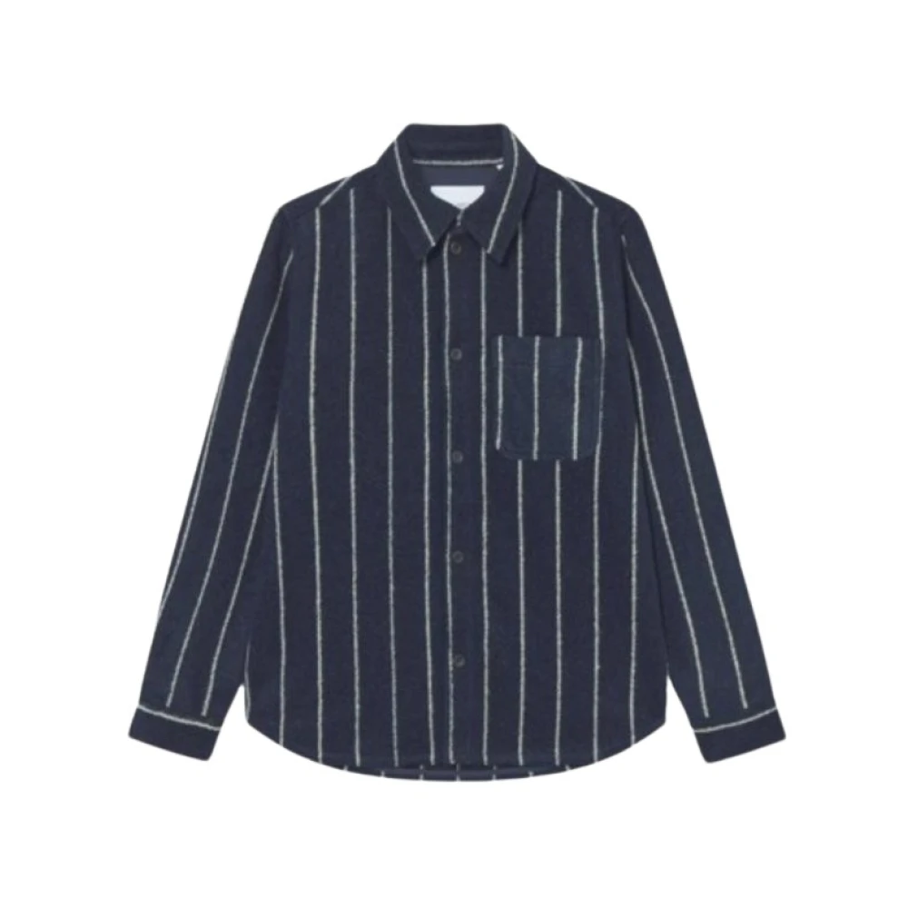 Les Deux Men's Blue Lennon Wool Pinstripe Overshirt - Casual Shirts - S - Shirts