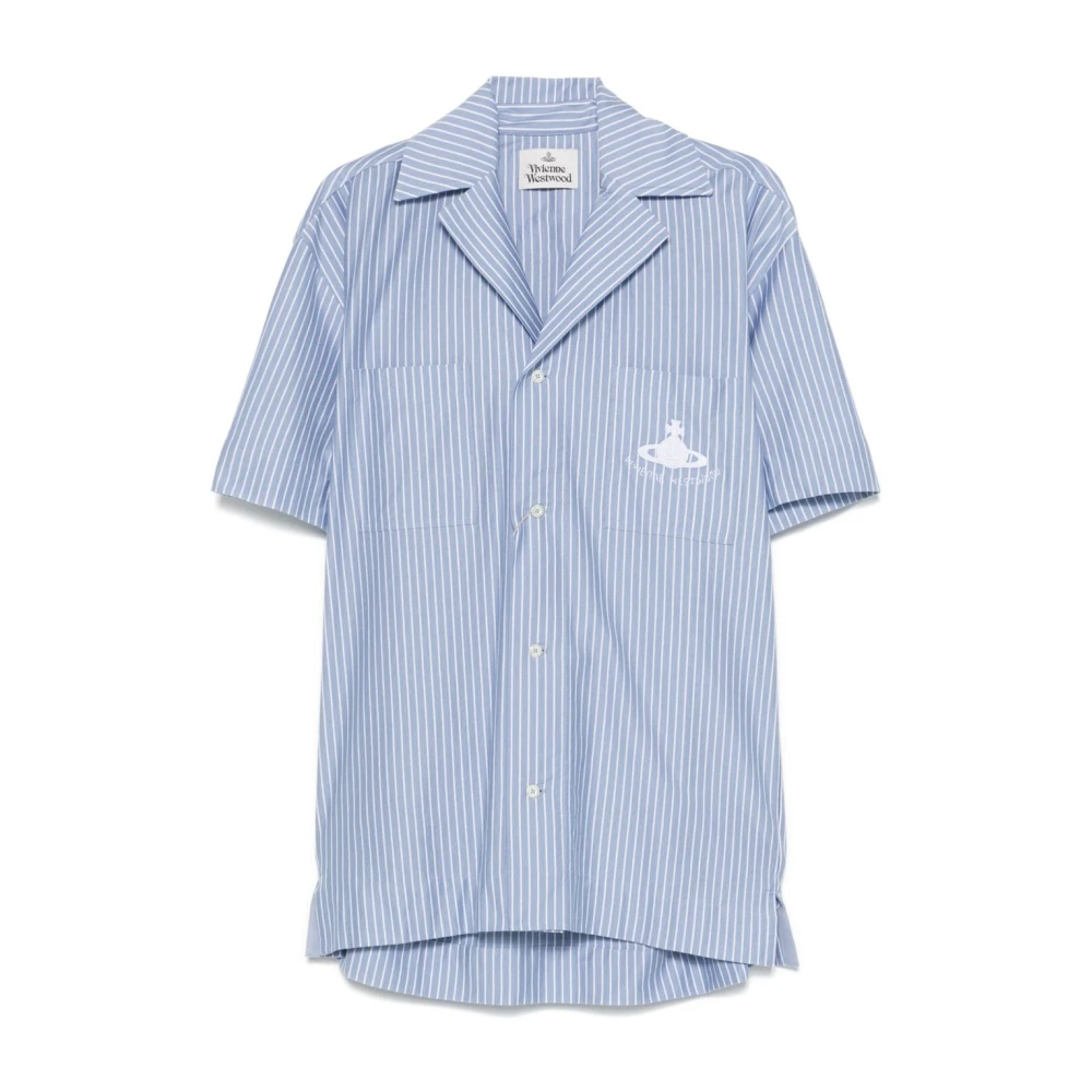Vivienne Westwood Blauwe Knoopshirt met Orb Logo White Heren