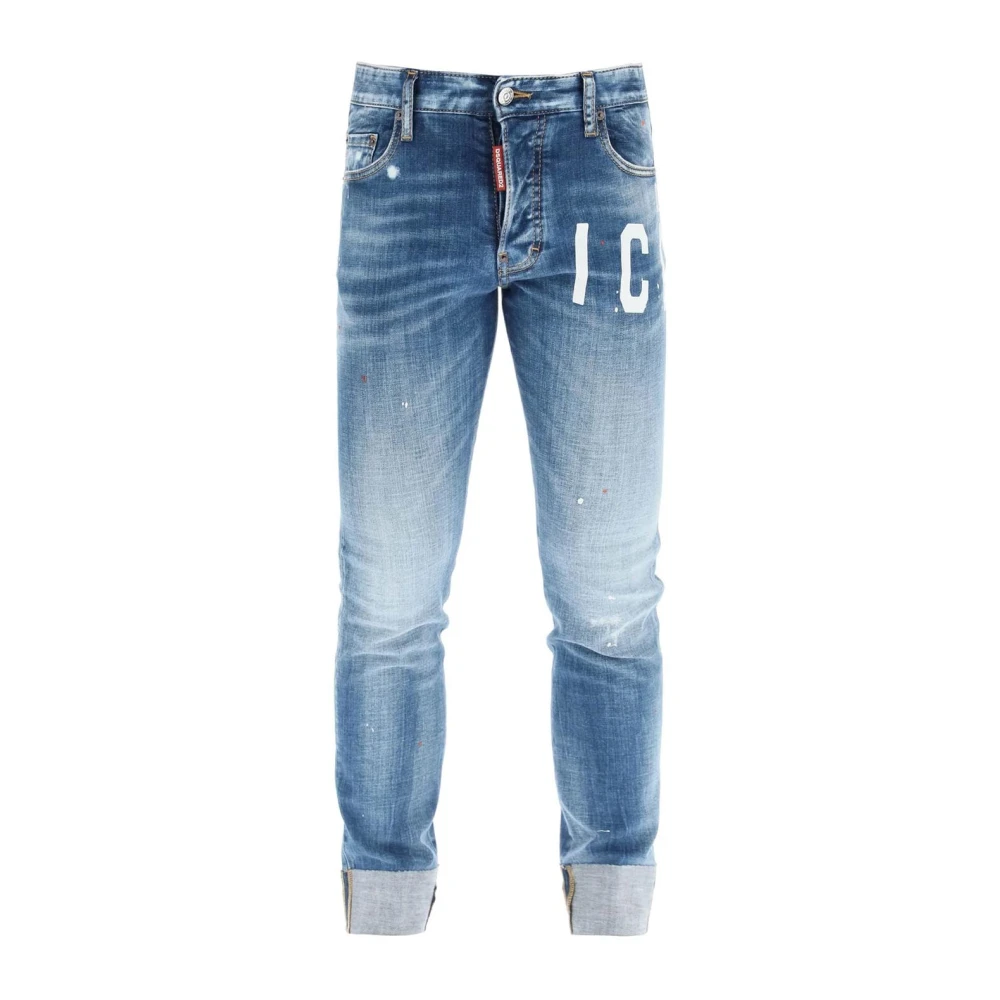 Dsquared2 Logo Tryckt Distressed Jeans Blue, Herr