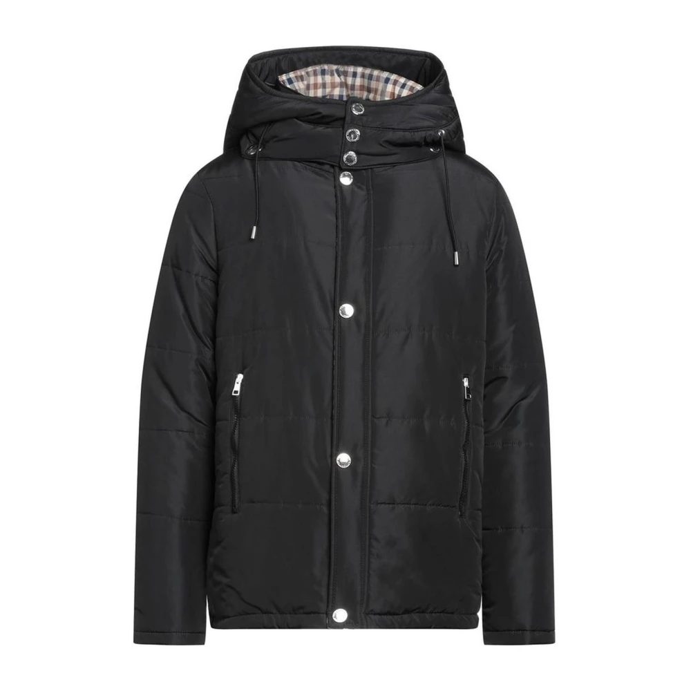 Aquascutum Zwarte Polyamide Jas met Afneembare Capuchon Black Heren