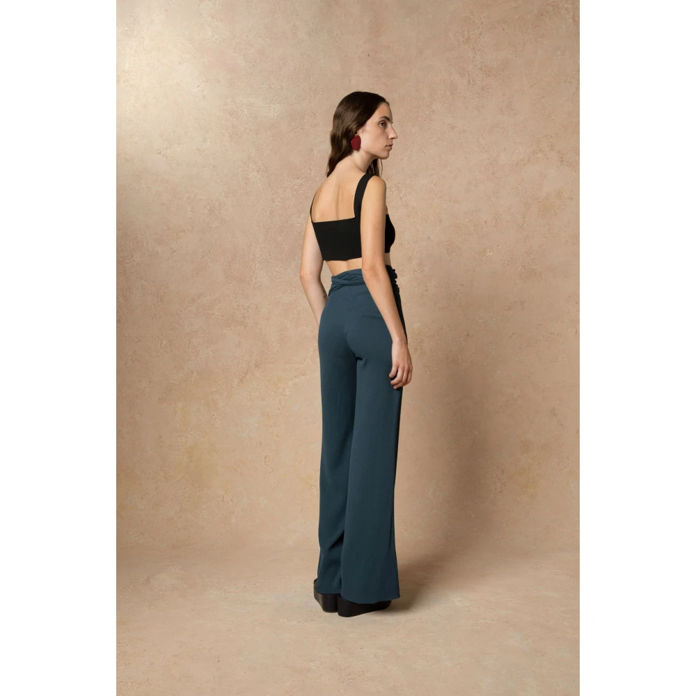 Cortana Blauwe wikkelbroek in zijde blend Blue Dames