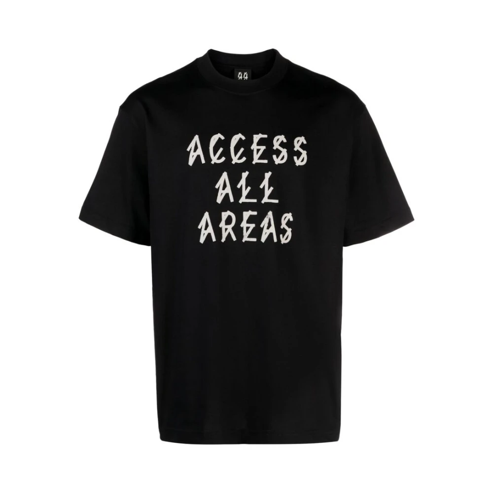 44 Label Group Zwart Beige Katoenen T-shirt met Slogan Print Black Heren